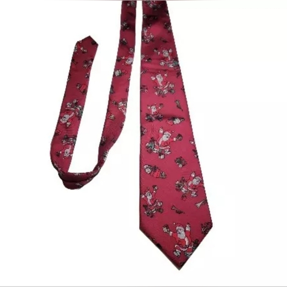 Dancing Santa Tie Christmas 100% Silk Red Italian Made Christopher Hayes - Picture 2 of 6